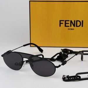 NEW Fendi FE40072U-Y 01A Black Dark Gray Chain Aviator Unisex Sunglasses